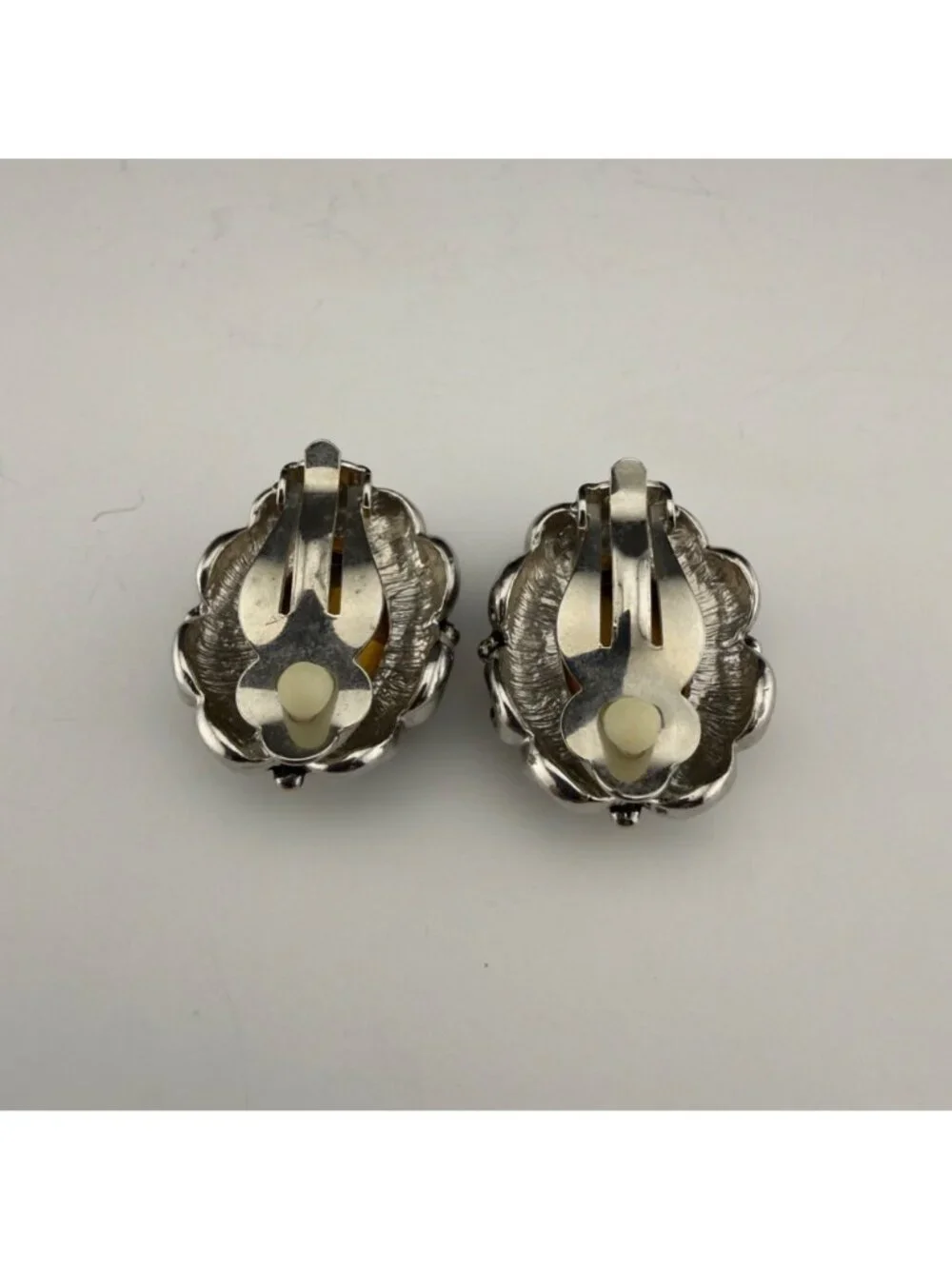 Vintage Clip On Earrings Rhinestone Two Tone Chunky Statement Purple Glass